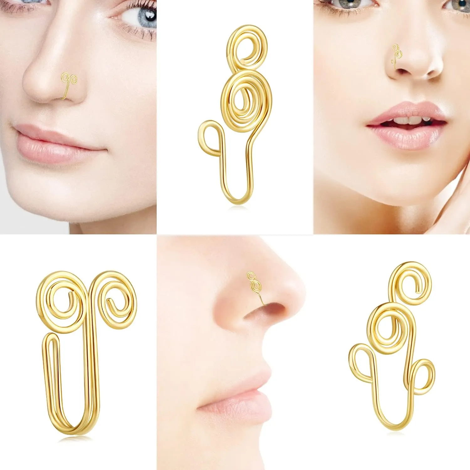 9 12 Pcs African Nose Cuff Jewelry Non Piercing Fake Nose Ring Clip on Surgical Steel Faux Nose Piercing for Women