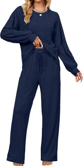 Blooming Jelly Womens Lounge Set Cute Long Sleeve Pajama Sets Casual 2 Piece Pj Outfit Fall Sleepwear Pockets