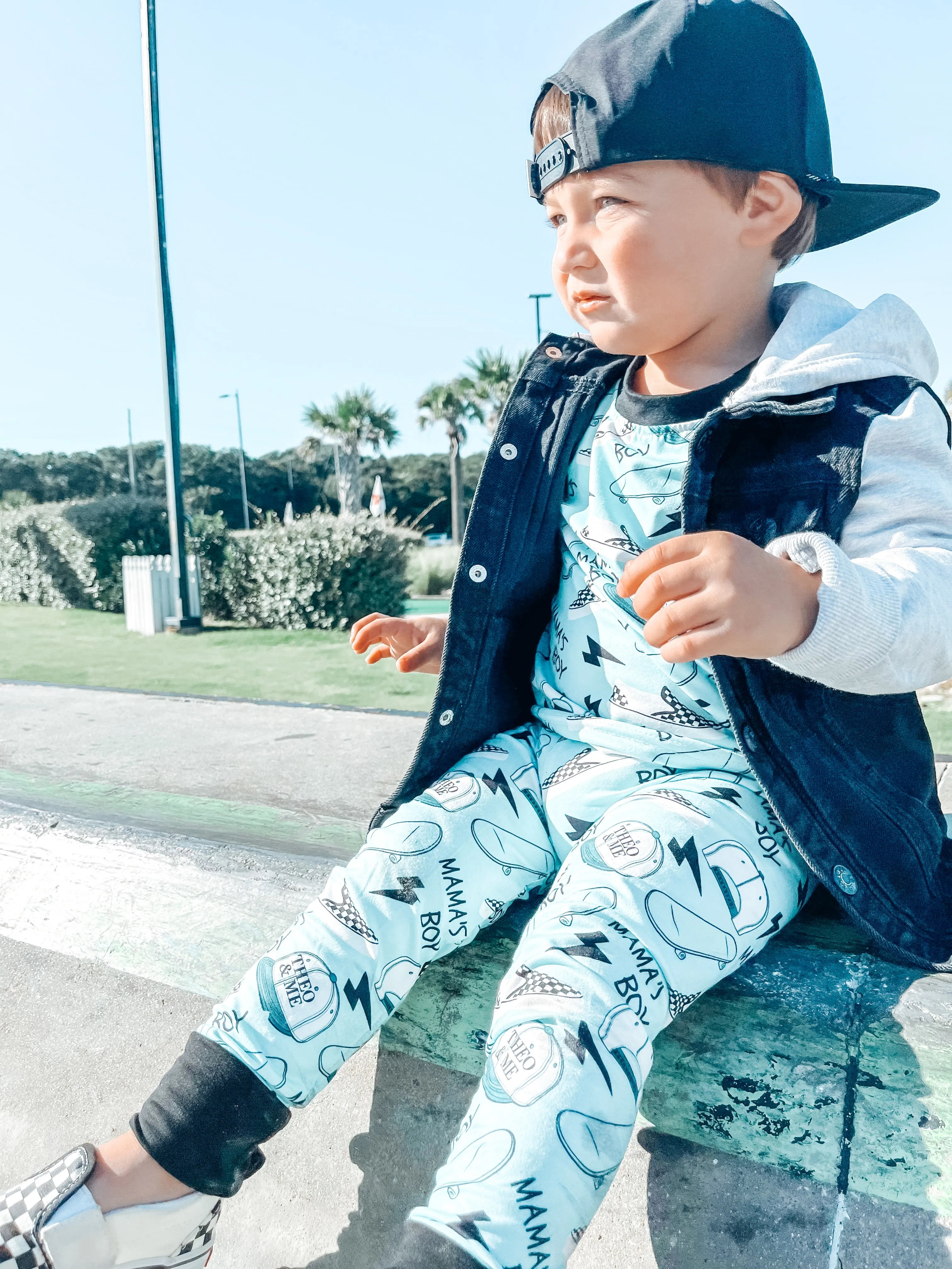 Boys 2-Piece Short Sleeve Jogger Set - Blue Mamas Boy Skateboards