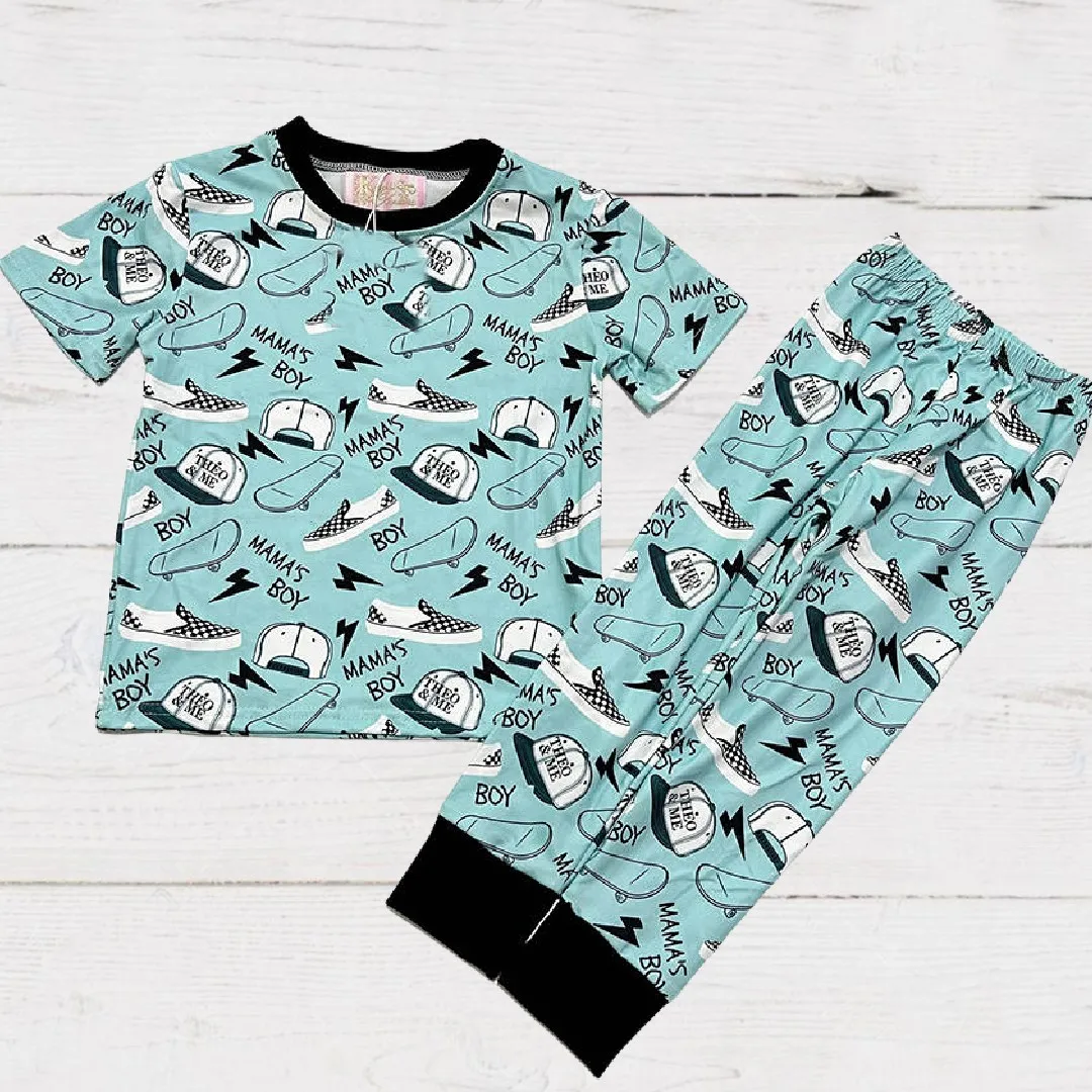 Boys 2-Piece Short Sleeve Jogger Set - Blue Mamas Boy Skateboards