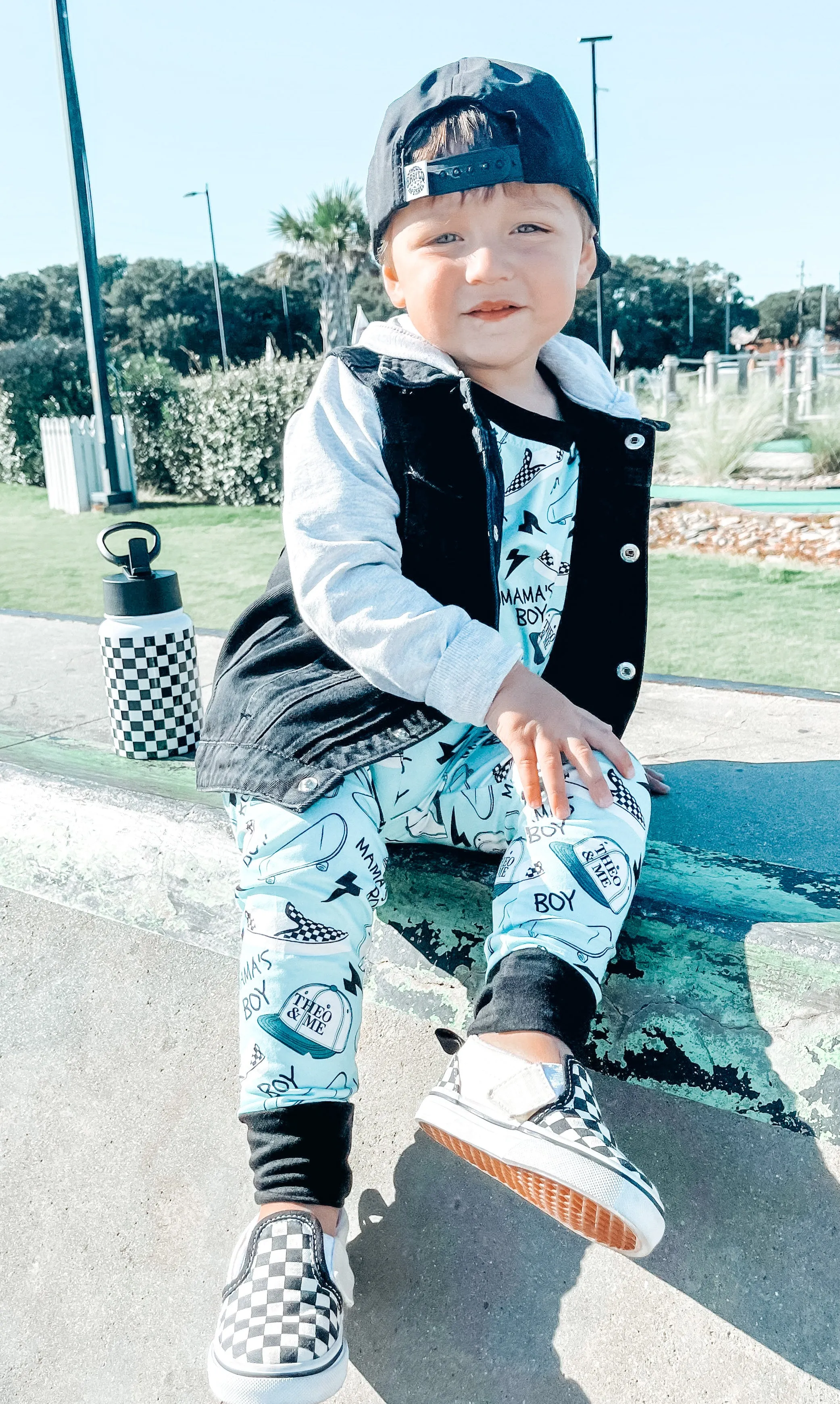 Boys 2-Piece Short Sleeve Jogger Set - Blue Mamas Boy Skateboards