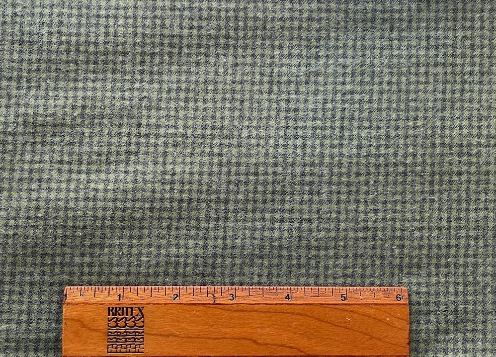 Brushed Heathered Sage Glade Green & Rhino Grey Checked Cotton Shirting (Made in Italy)