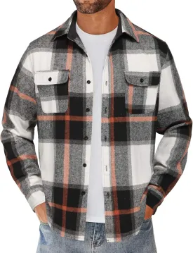 COOFANDY Men's Flannel Shirts Long Sleeve Cotton Plaid Shirt Jacket Casual Button Down Shirt with Pockets