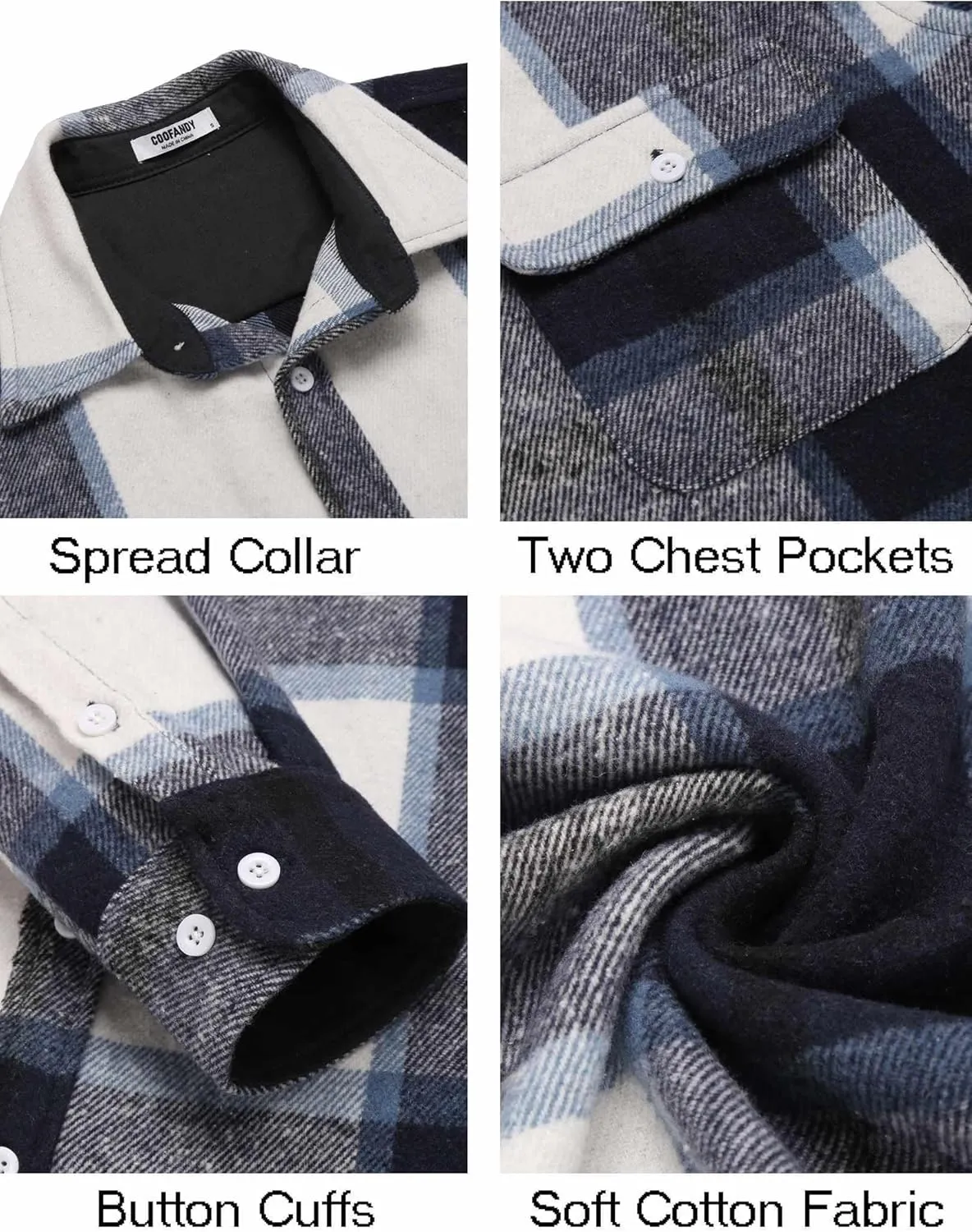 COOFANDY Men's Flannel Shirts Long Sleeve Cotton Plaid Shirt Jacket Casual Button Down Shirt with Pockets