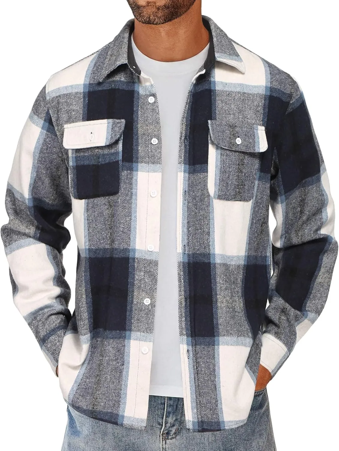COOFANDY Men's Flannel Shirts Long Sleeve Cotton Plaid Shirt Jacket Casual Button Down Shirt with Pockets