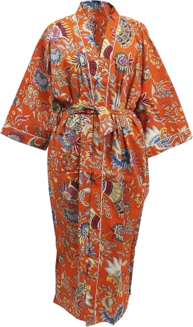 CRAFT KALA Women's Long Robes Kimono Robe with Colorful Crown Printed Nightgown