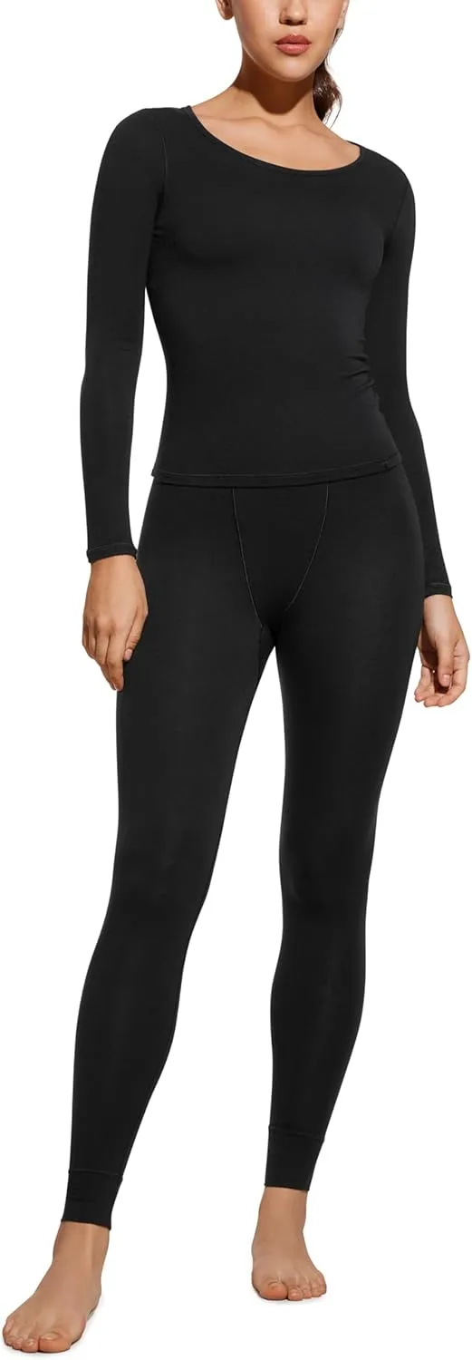 CRZ YOGA Soft Thermal Underwear Sets for Women Lightweight Long Johns Base Layer Pajamas Warm Top Bottom