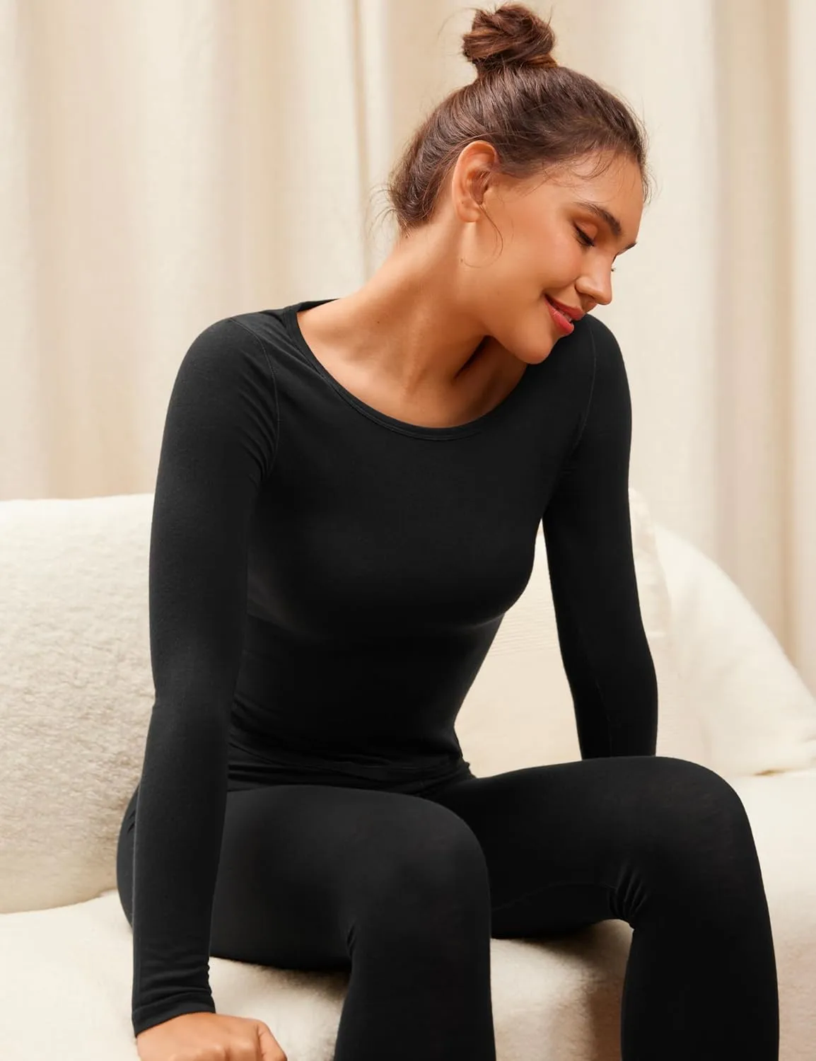 CRZ YOGA Soft Thermal Underwear Sets for Women Lightweight Long Johns Base Layer Pajamas Warm Top Bottom