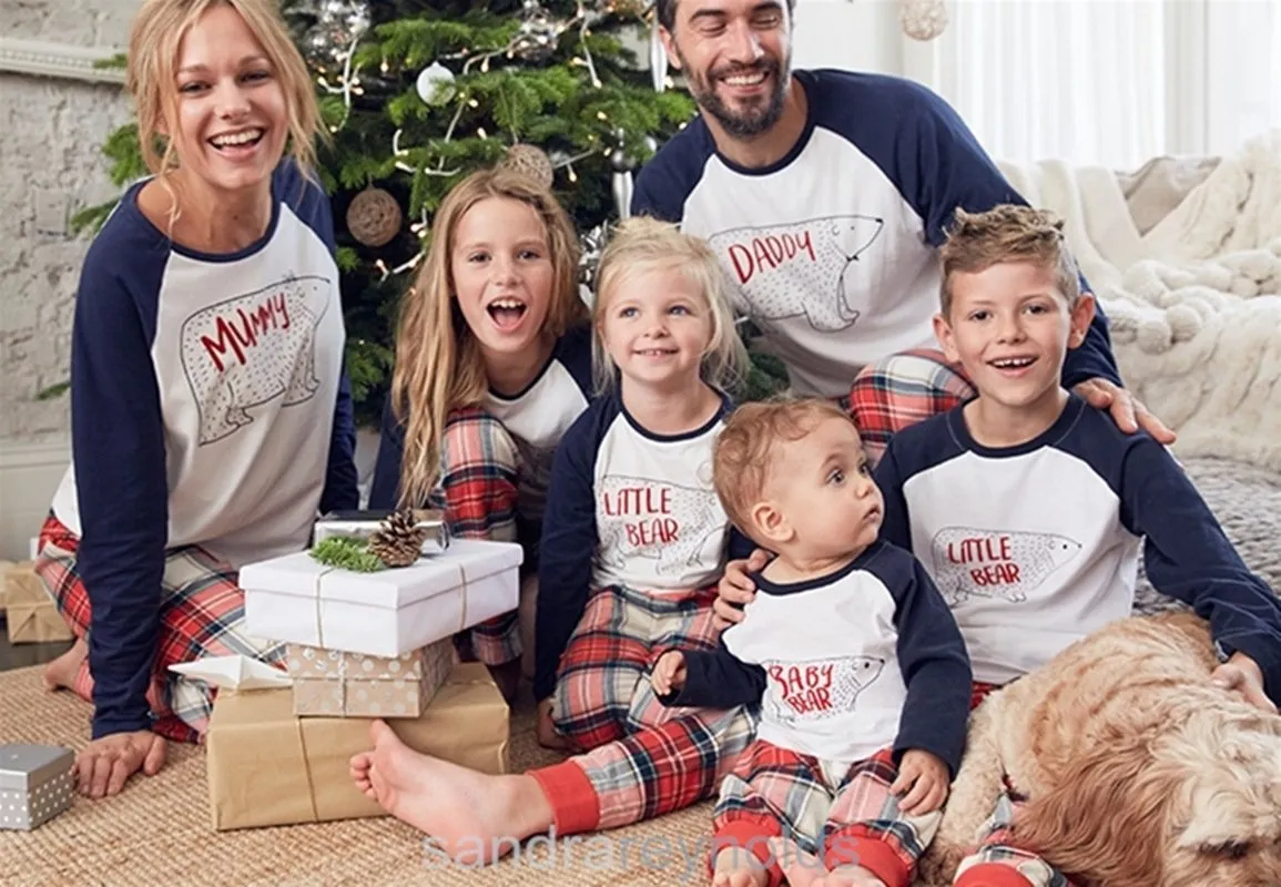 Family Matching 2-Piece Outfits Bear Checked Pajamas