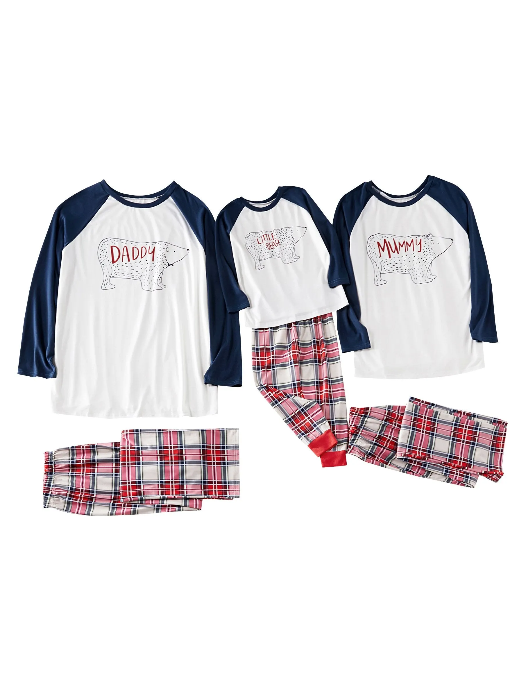 Family Matching 2-Piece Outfits Bear Checked Pajamas