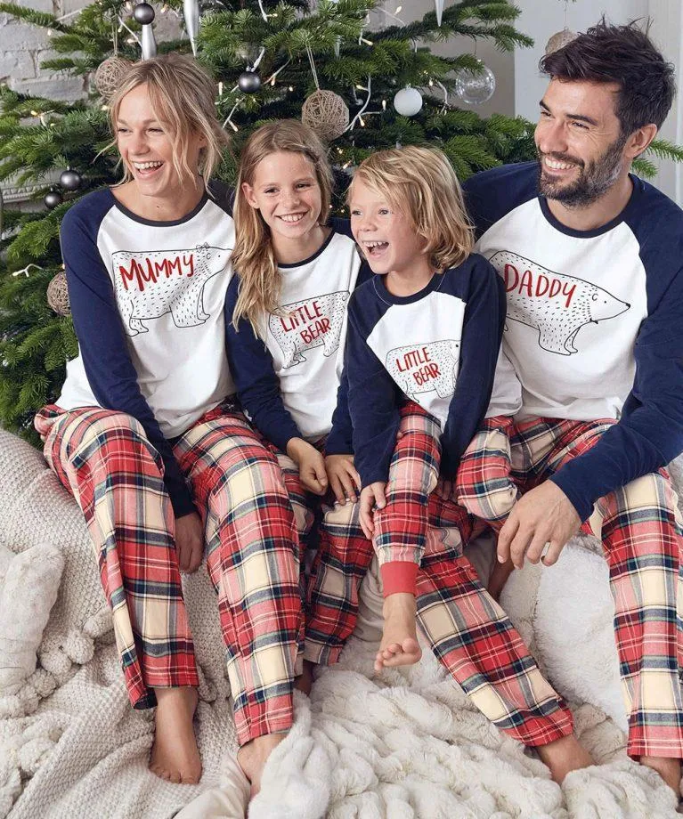 Family Matching 2-Piece Outfits Bear Checked Pajamas