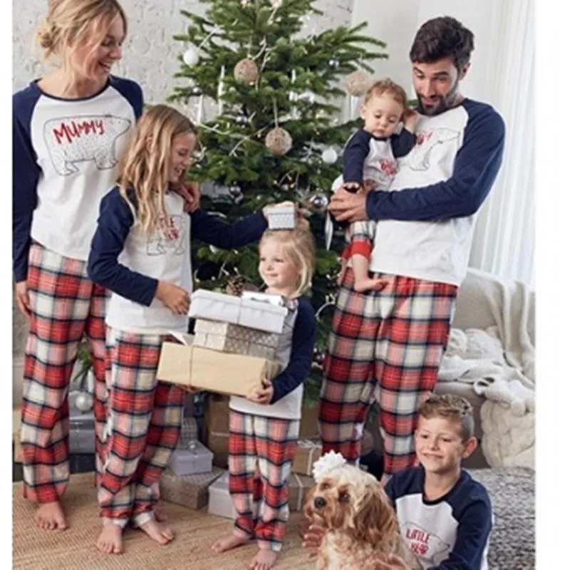 Family Matching 2-Piece Outfits Bear Checked Pajamas