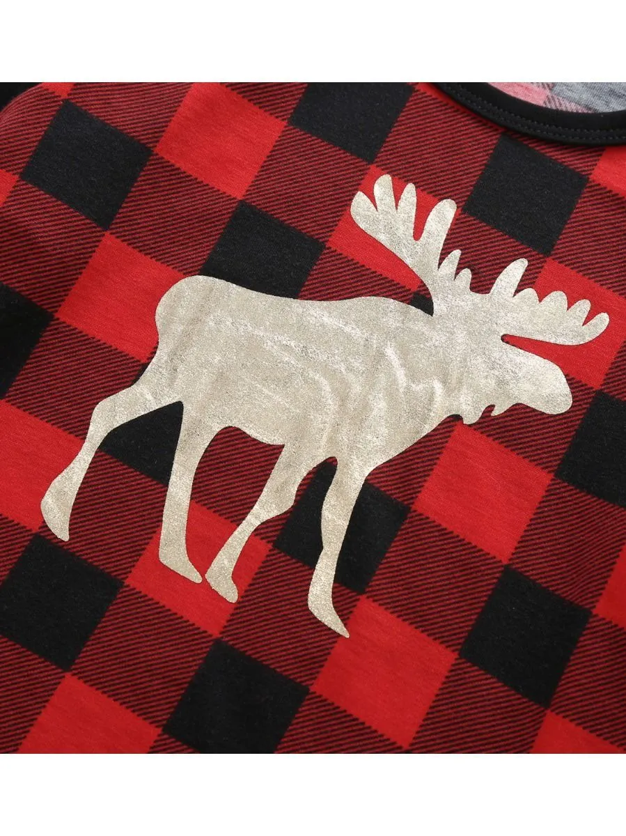 Family Matching 2-Piece Set Christmas Deer Checked Pajamas