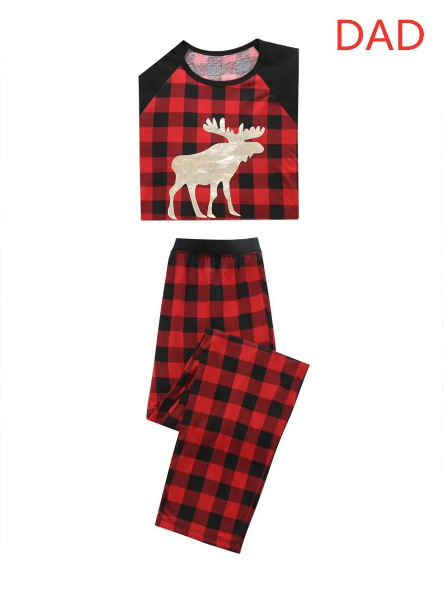 Family Matching 2-Piece Set Christmas Deer Checked Pajamas
