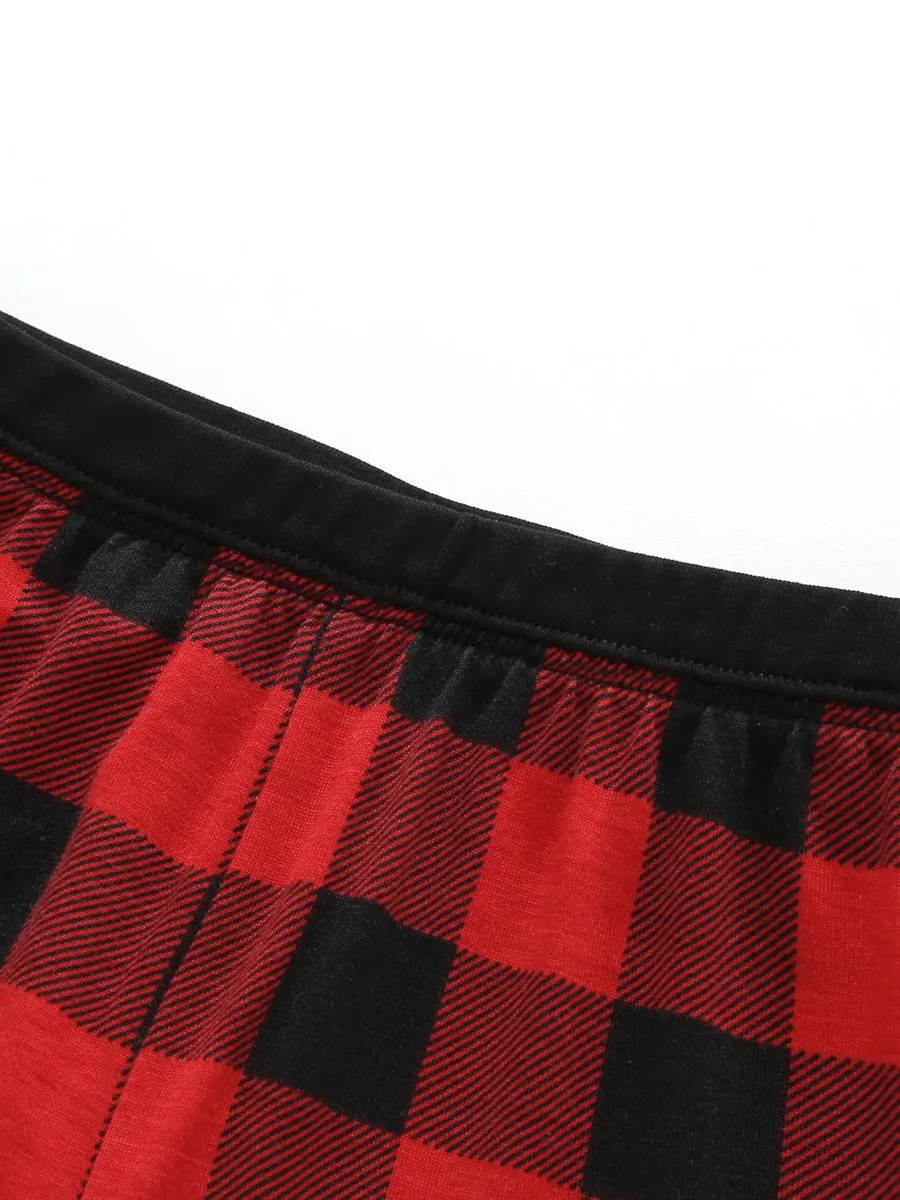 Family Matching 2-Piece Set Christmas Deer Checked Pajamas
