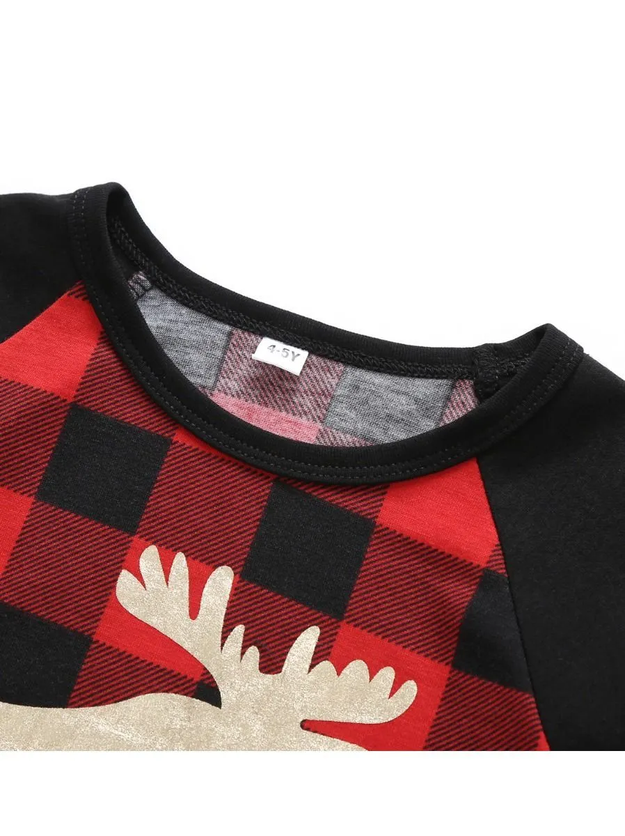 Family Matching 2-Piece Set Christmas Deer Checked Pajamas