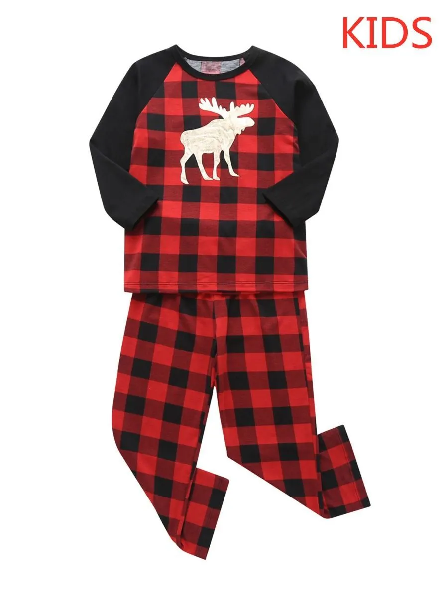 Family Matching 2-Piece Set Christmas Deer Checked Pajamas