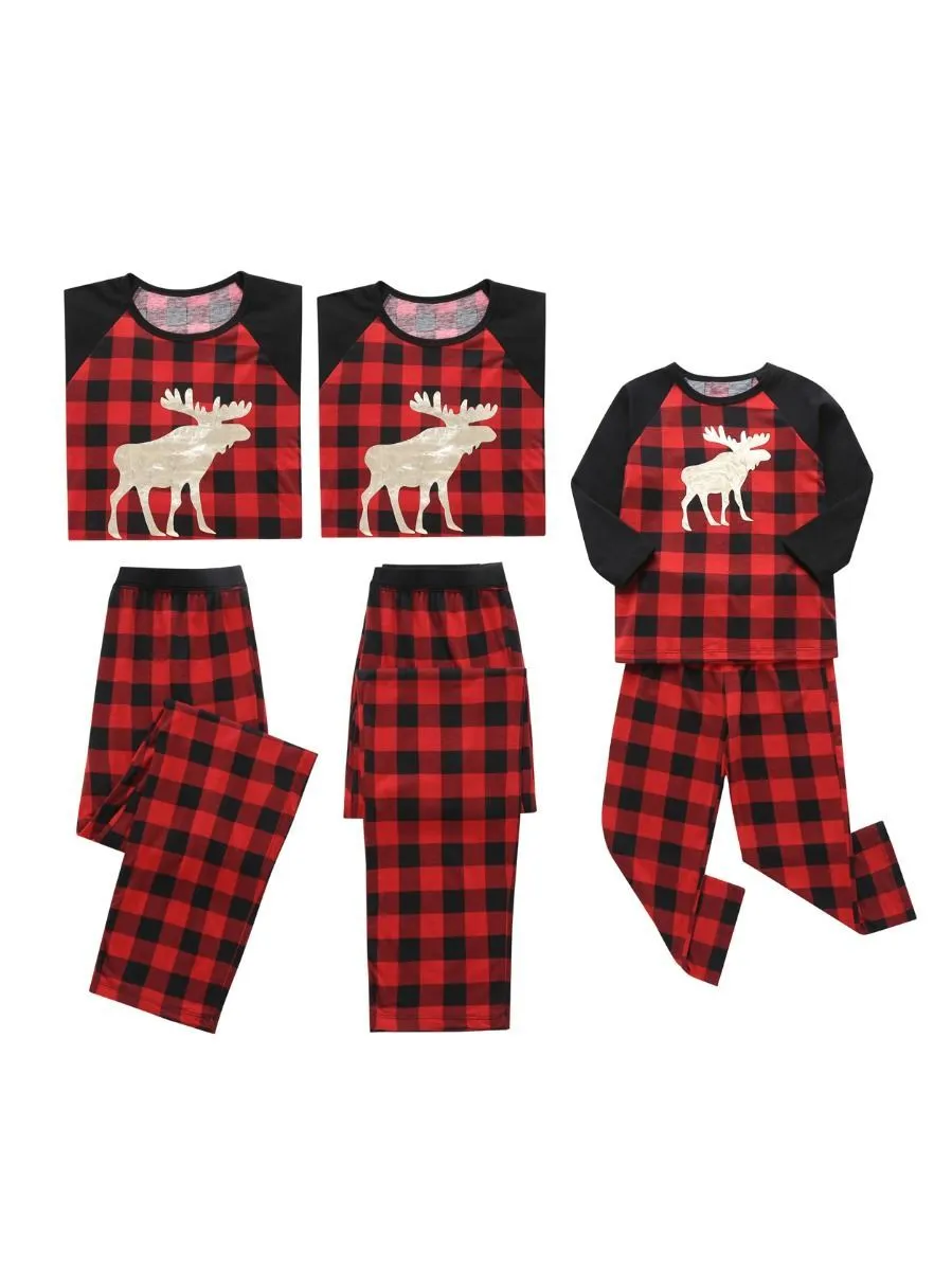 Family Matching 2-Piece Set Christmas Deer Checked Pajamas