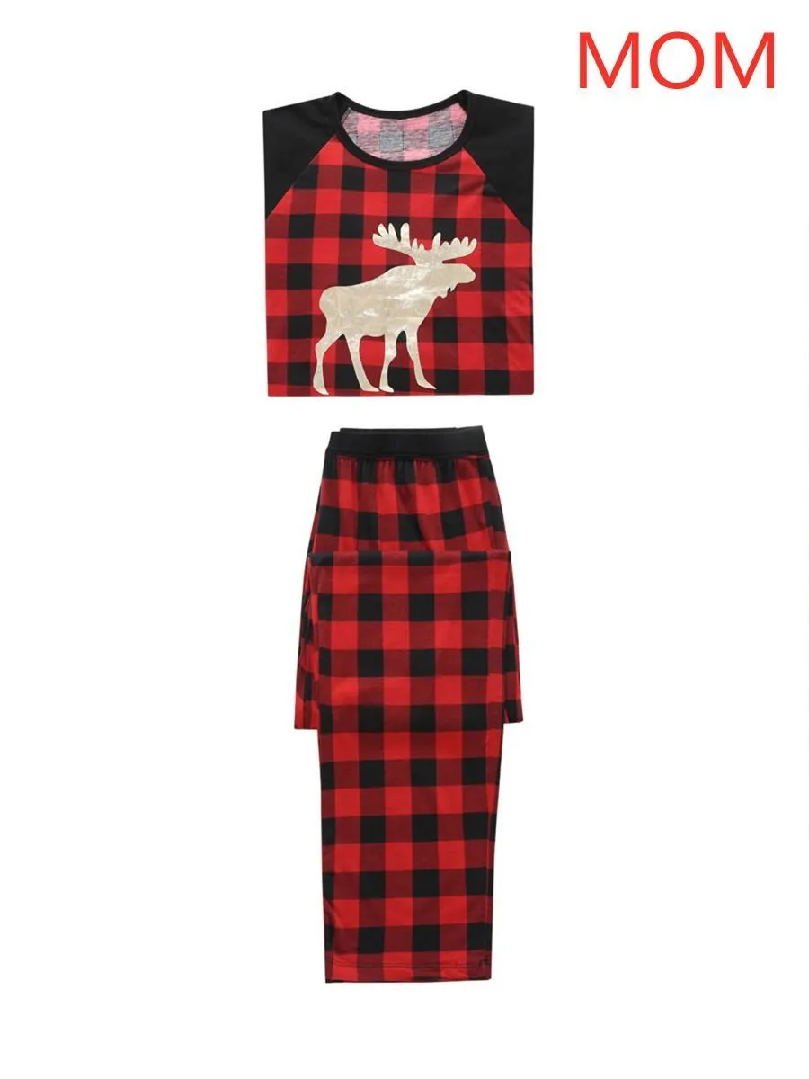 Family Matching 2-Piece Set Christmas Deer Checked Pajamas