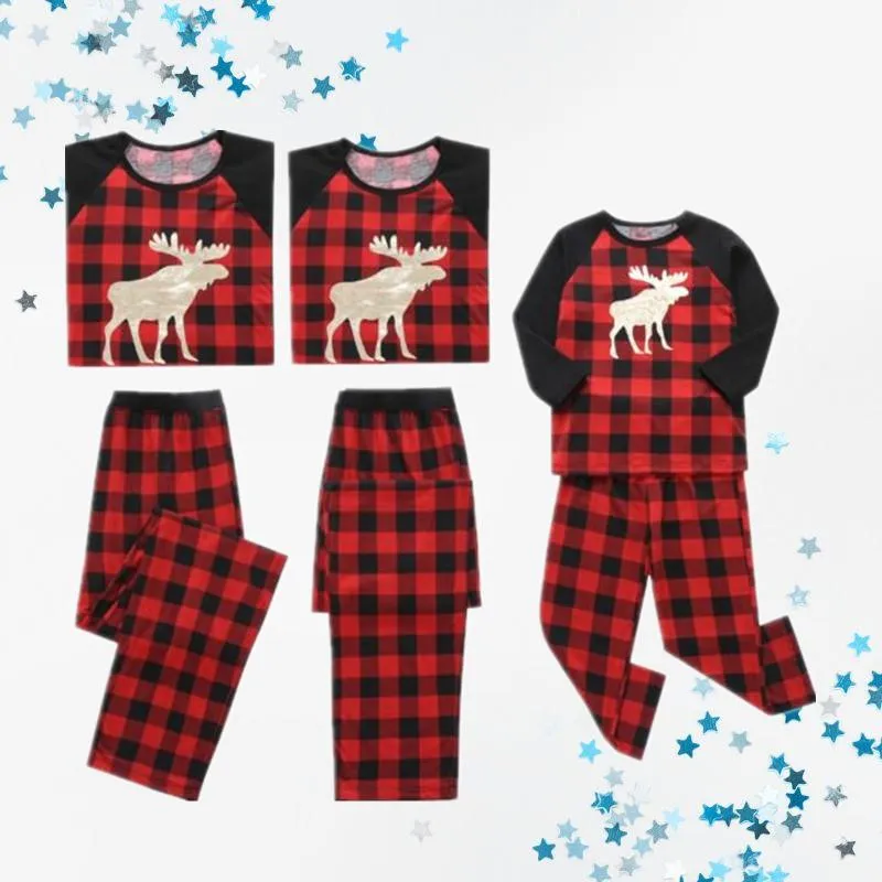 Family Matching 2-Piece Set Christmas Deer Checked Pajamas