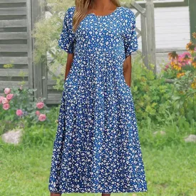 GELEGLAER Womens Flowy Boho Floral Maxi Dress Summer Casual Baggy Beach Vacation Long Dress with Pockets