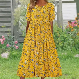 GELEGLAER Womens Flowy Boho Floral Maxi Dress Summer Casual Baggy Beach Vacation Long Dress with Pockets