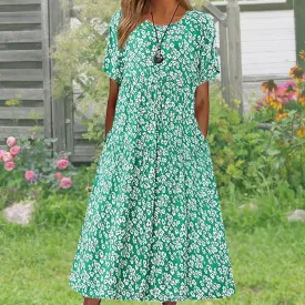 GELEGLAER Womens Flowy Boho Floral Maxi Dress Summer Casual Baggy Beach Vacation Long Dress with Pockets