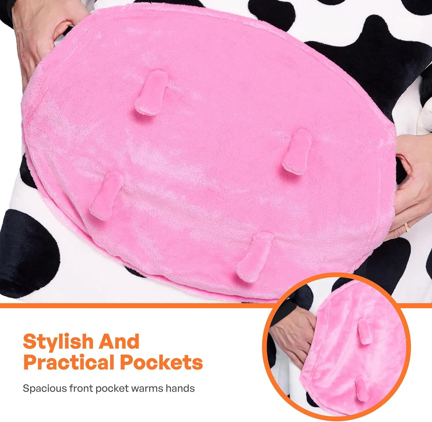 Giggling Getup Cow Wearable Blanket Hoodie - Oversized Soft Sherpa Fleece Hooded Blanket - Warm Cozy Plush Flannel Blanket Sweatshirt Gifts - with Giant Pocket and Sleeves for Adults Women Men