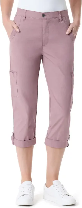 Gloria Vanderbilt Women's Cargo Capri Tab Roll Cuff with Zip Front and Elastic Waist Standard