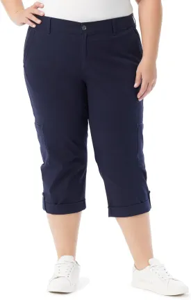 Gloria Vanderbilt Women's Cargo Capri Tab Roll Cuff with Zip Front and Elastic Waist Standard