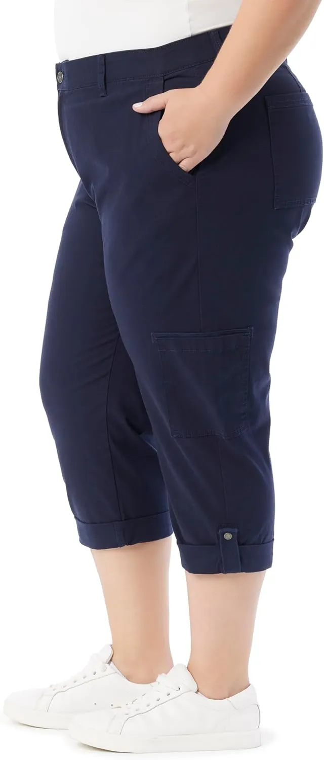 Gloria Vanderbilt Women's Cargo Capri Tab Roll Cuff with Zip Front and Elastic Waist Standard