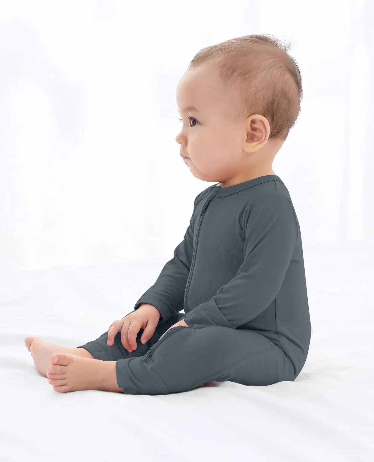 GUISBY Baby Footless Rompers, Rayon Pajamas 2 Way Zipper with Long Sleeve Sleeper