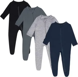 GUISBY Rayon Baby Footed Pajamas with Mitten Cuffs, 2 Way Zipper Long Sleeve Sleepers 4-pack