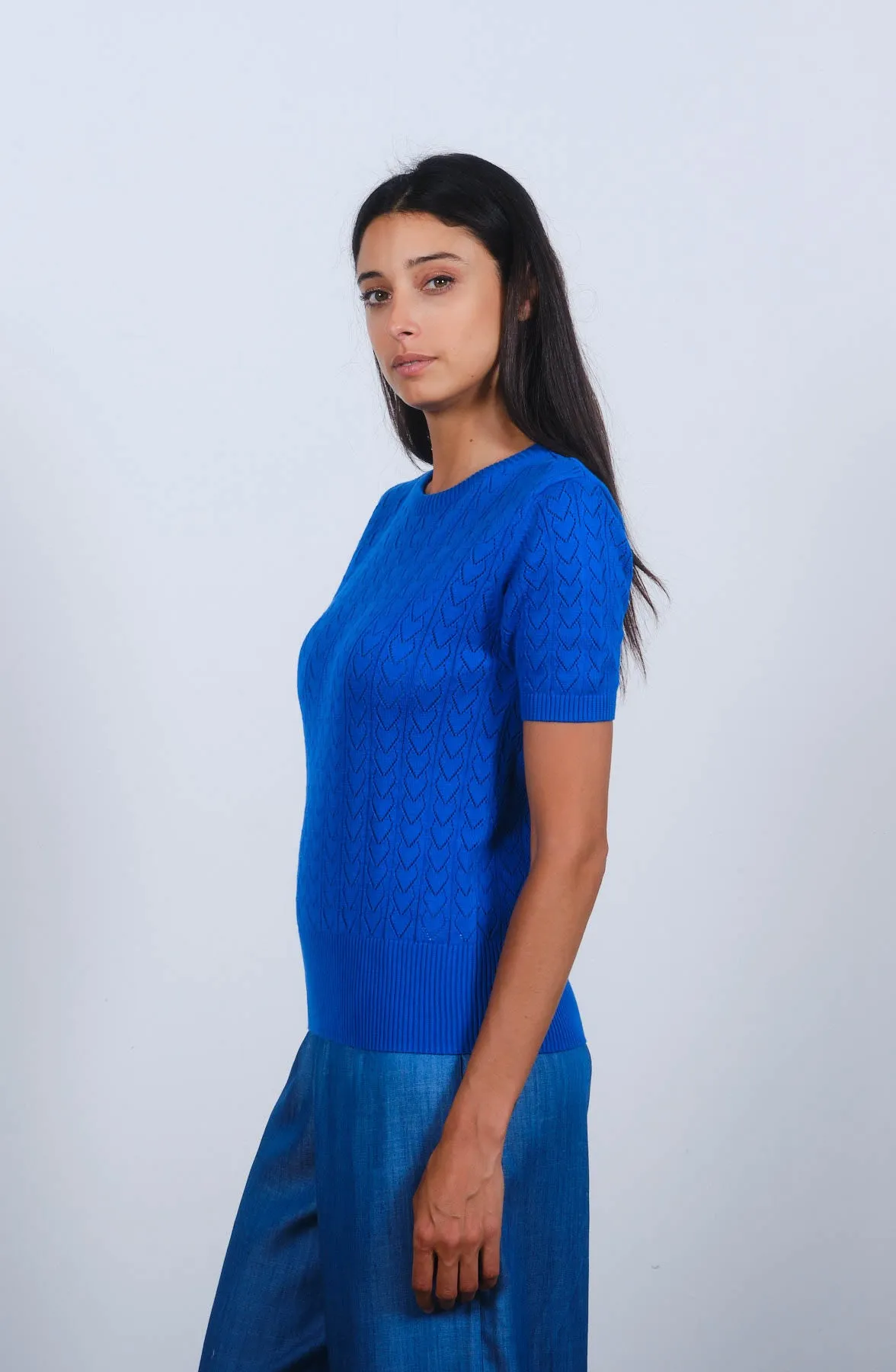Heart Pointelle S/S in Princess Blue