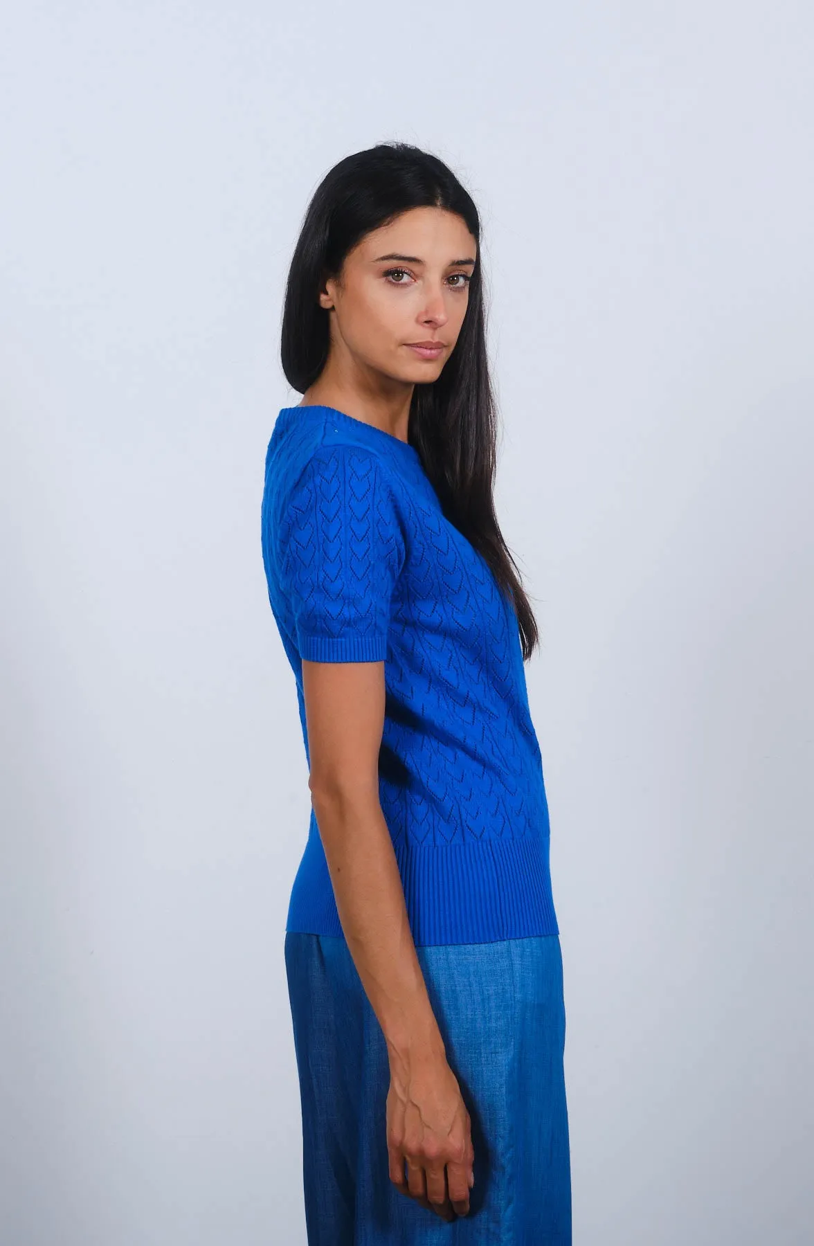 Heart Pointelle S/S in Princess Blue