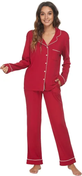 HEARTNICE Womens Pajama Set, Soft Long Sleeve Pajamas & Long Pants with Pockets, Warm Button-up Sleepwear Lounge Pjs