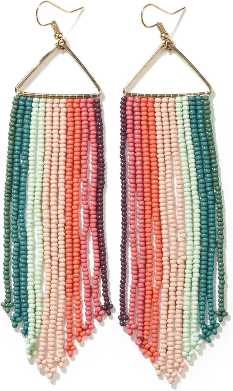 INK ALLOY Beaded Earrings for Women Dangling, Emilie Seed Bead Long Fringe Statement Boho Earrings, Hypoallergenic Handmade Jewelry for the Modern Bohemian, 4.5-Inch