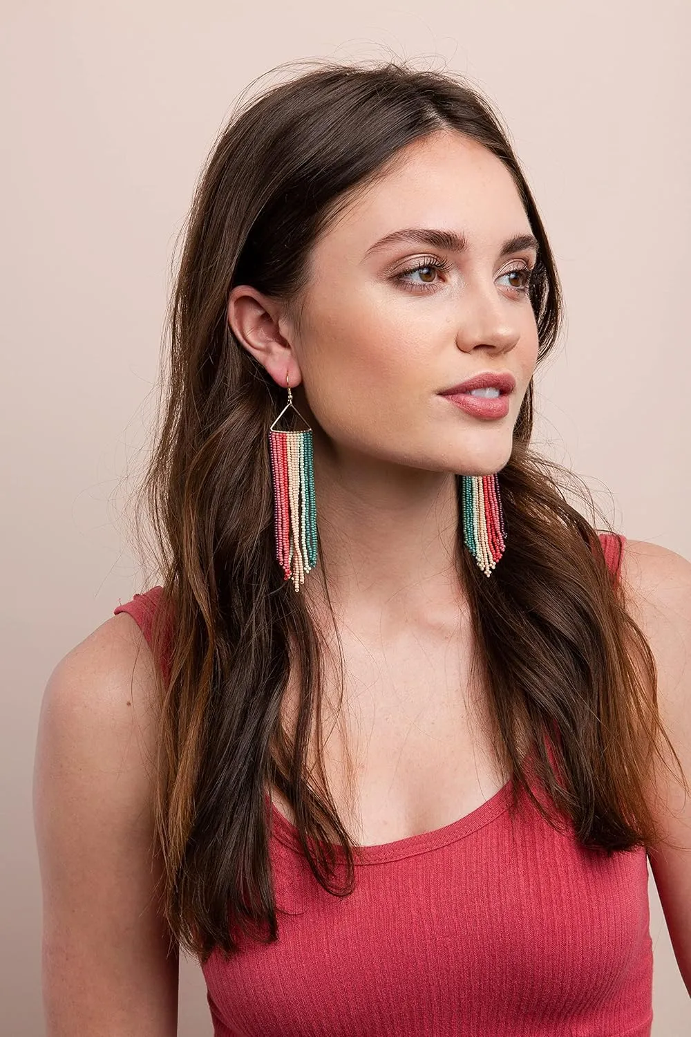 INK ALLOY Beaded Earrings for Women Dangling, Emilie Seed Bead Long Fringe Statement Boho Earrings, Hypoallergenic Handmade Jewelry for the Modern Bohemian, 4.5-Inch