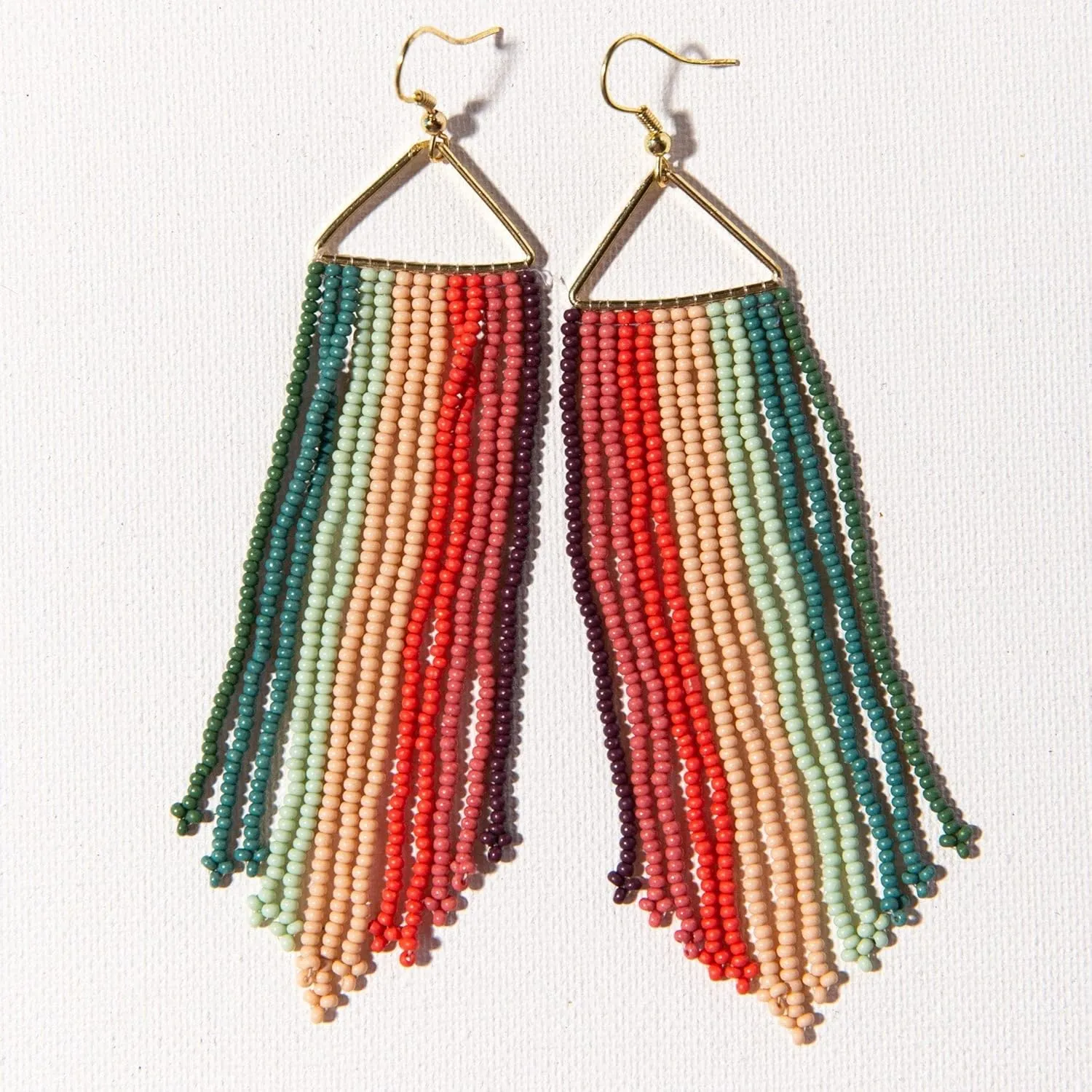INK ALLOY Beaded Earrings for Women Dangling, Emilie Seed Bead Long Fringe Statement Boho Earrings, Hypoallergenic Handmade Jewelry for the Modern Bohemian, 4.5-Inch