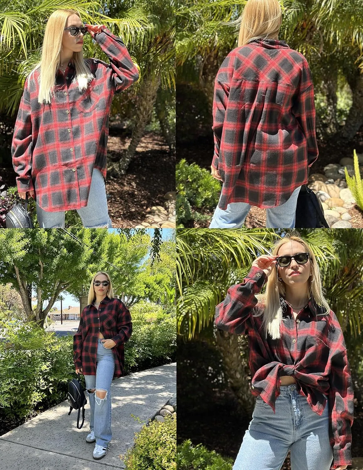 IN'VOLAND Womens Plus Size Flannel Plaid Shirts Roll Up Long Sleeve Casual Collared Button Down Shirt Loose Blouse Top