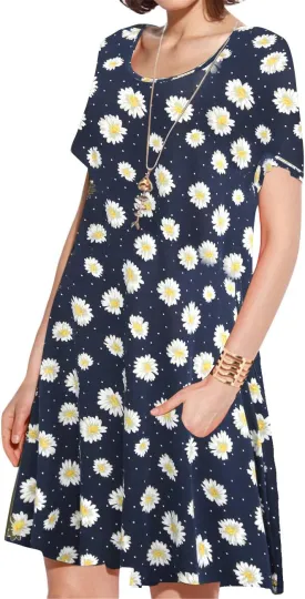 JollieLovin Plus Size Summer T-Shirt Casual Dresses for Curvy Women Flowy Swing
