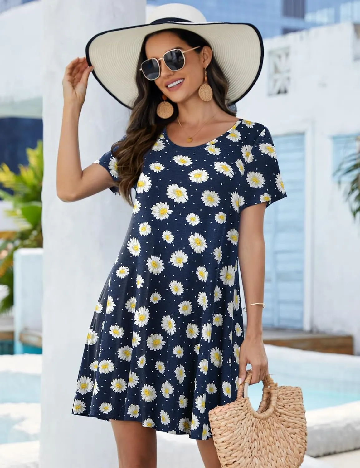 JollieLovin Plus Size Summer T-Shirt Casual Dresses for Curvy Women Flowy Swing