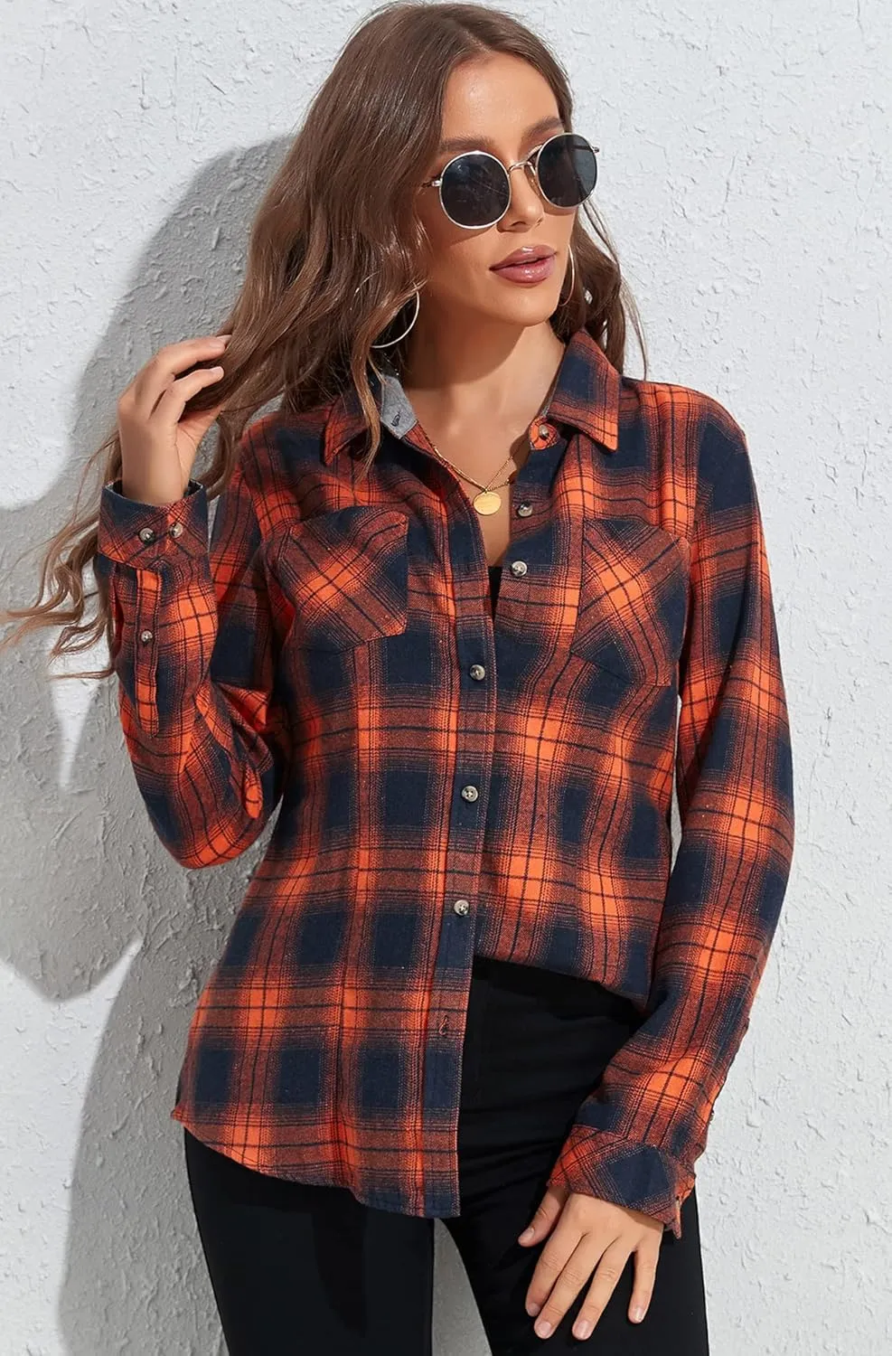 KevaMolly Plaid Flannel Shirts for Women Loose Fit Boyfriend Button Down Shirt Long Sleeve Casual Flannel Blouse Tops