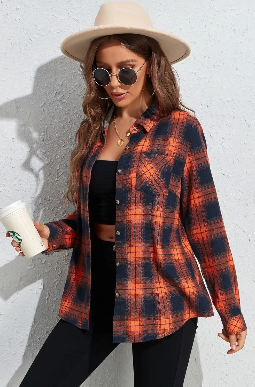 KevaMolly Plaid Flannel Shirts for Women Loose Fit Boyfriend Button Down Shirt Long Sleeve Casual Flannel Blouse Tops