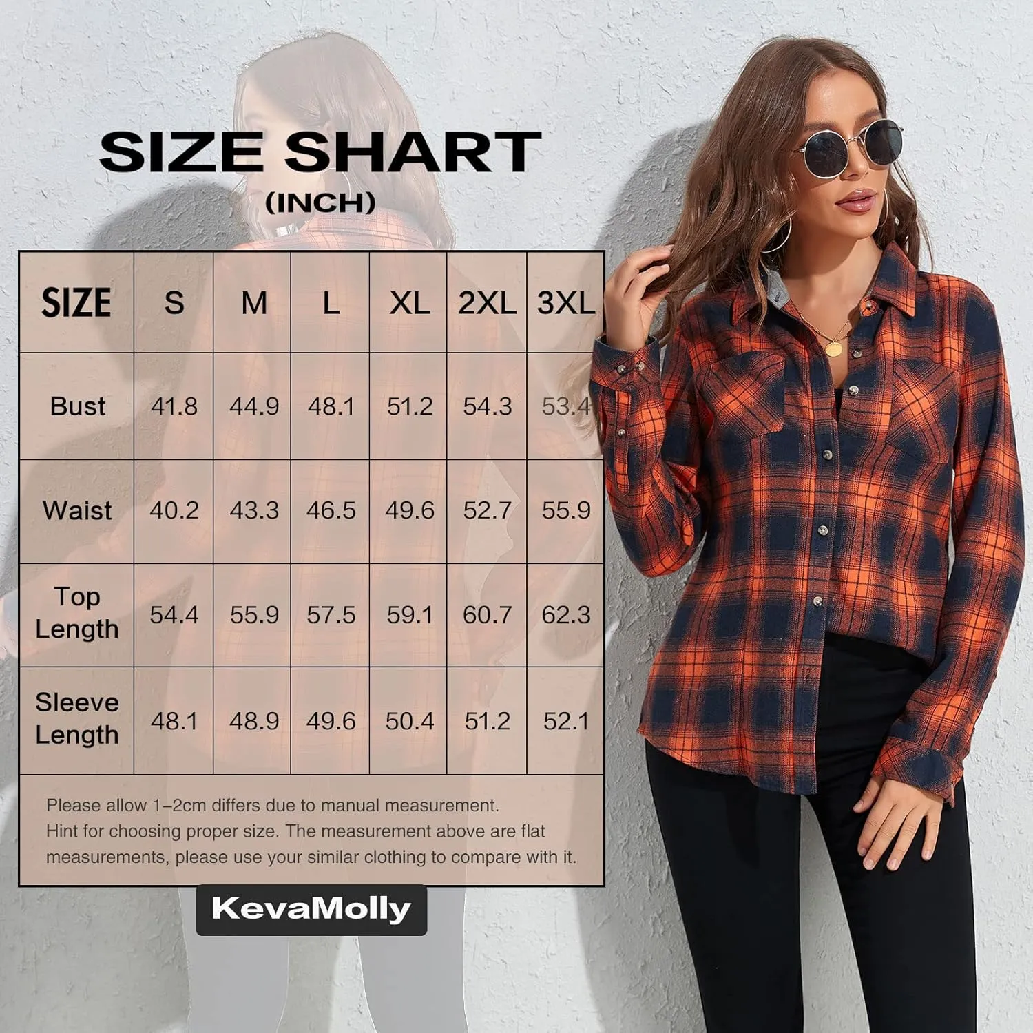 KevaMolly Plaid Flannel Shirts for Women Loose Fit Boyfriend Button Down Shirt Long Sleeve Casual Flannel Blouse Tops