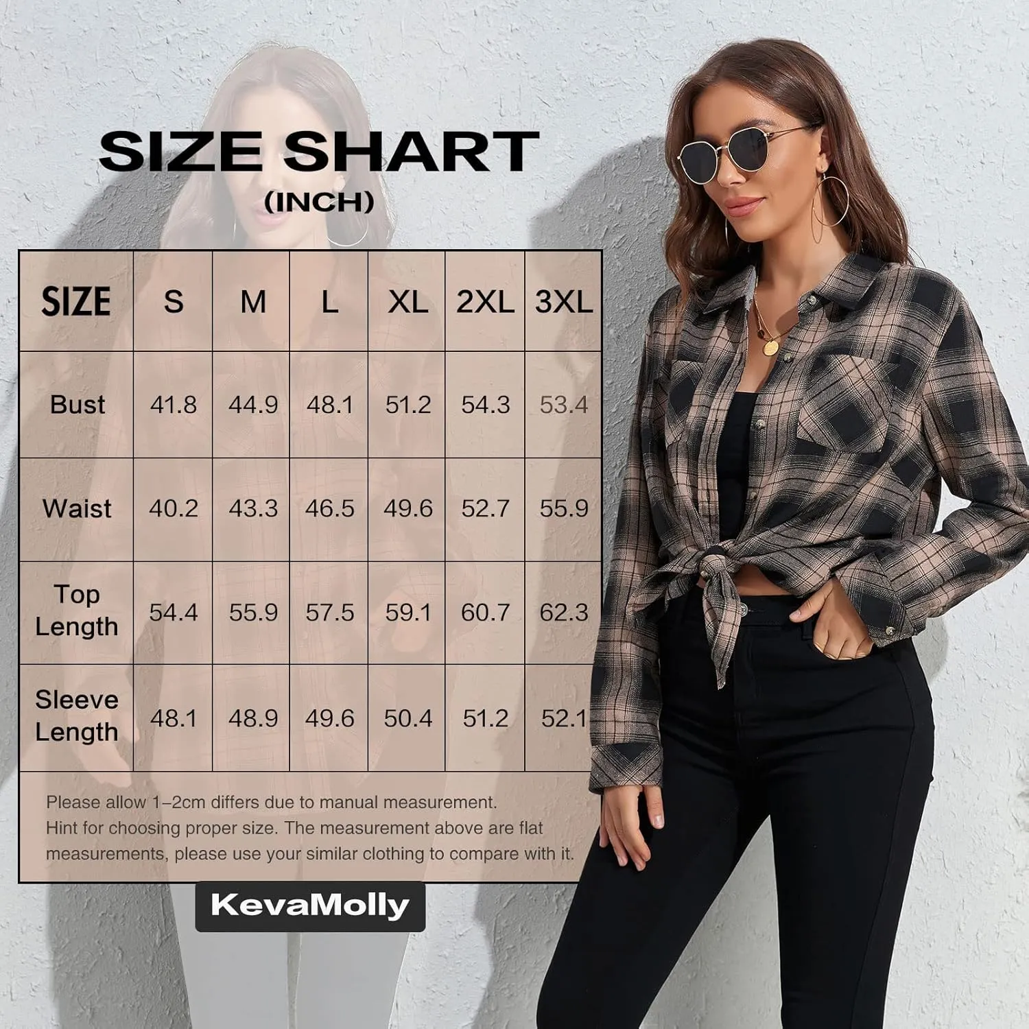 KevaMolly Plaid Flannel Shirts for Women Loose Fit Boyfriend Button Down Shirt Long Sleeve Casual Flannel Blouse Tops