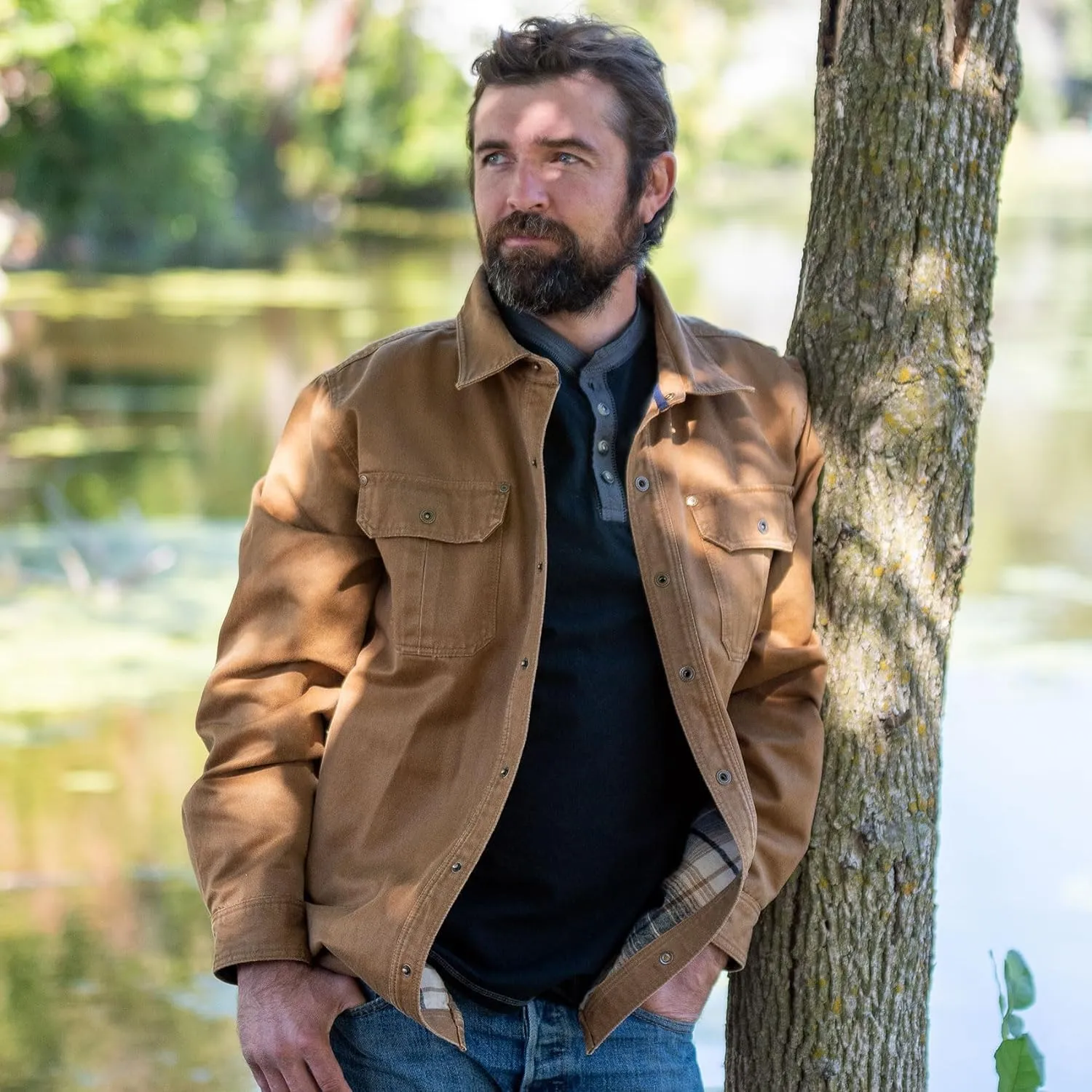 Legendary Whitetails Journeyman Shirt Jacket, Flannel Lined Shacket for Men, Water-Resistant Coat Rugged Fall Clothing