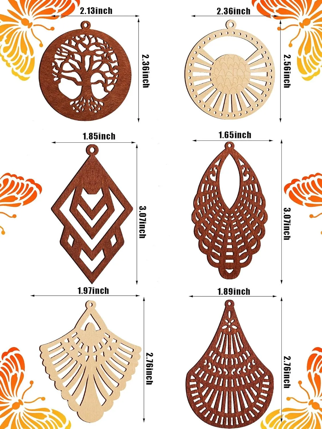MTLEE 12 Pairs African Wooden Dangle Earrings Lightweight Drop Earrings Bohemian Pendant Jewelry Wooden Ornaments