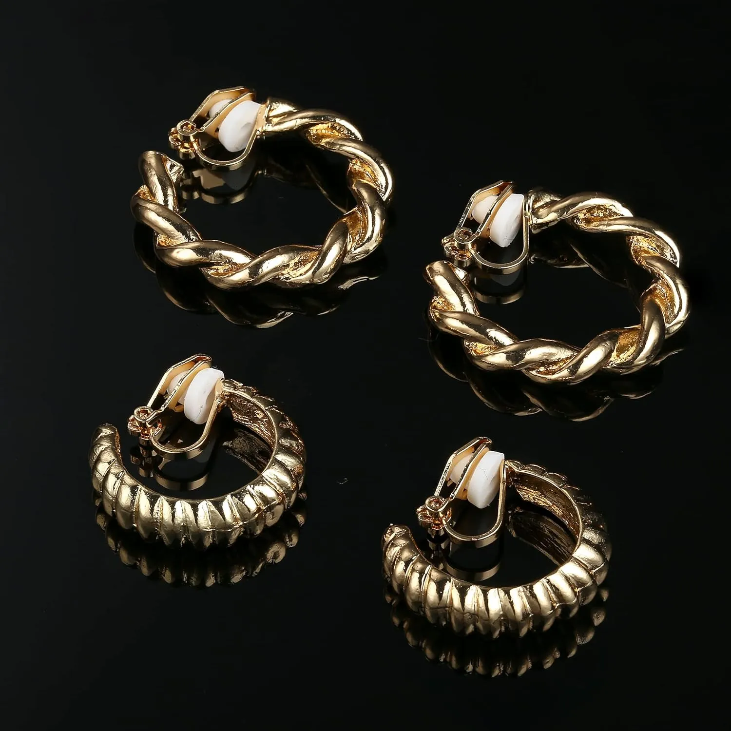 ORAZIO Clip On Earrings Set - 8 Pairs, Gold & Silver Hoops & Studs, Non-Pierced, Fake Earrings
