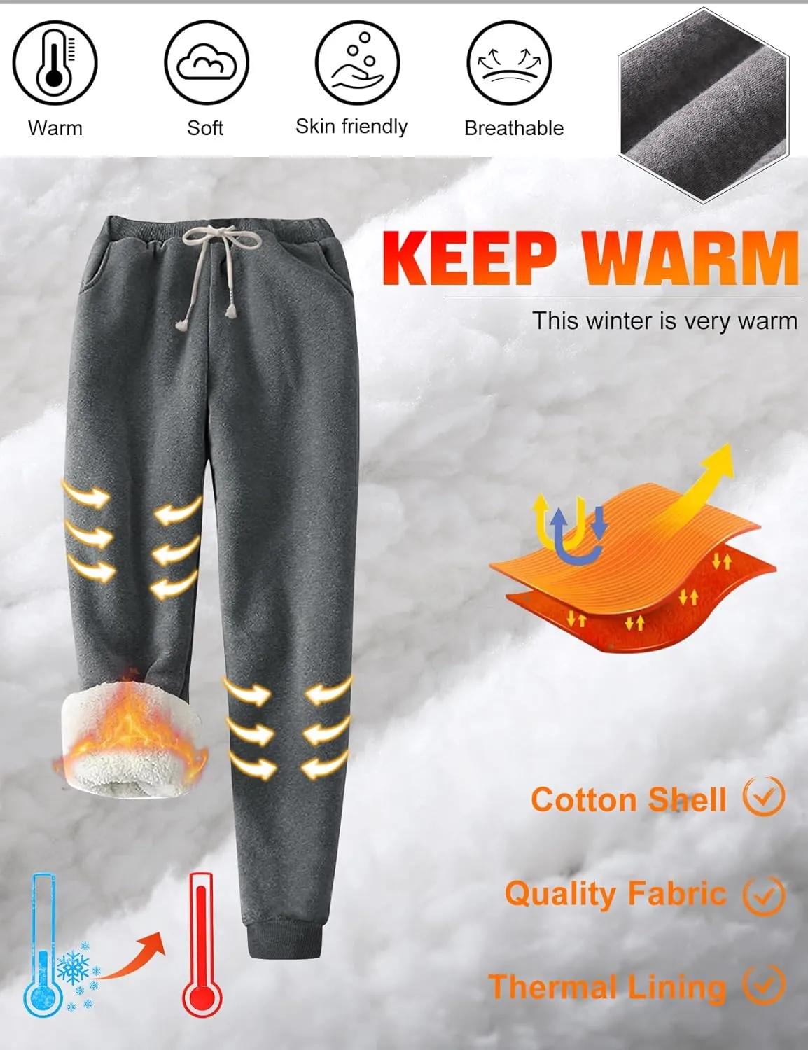 PEHMEA Women's Winter Warm Sweatpants Sherpa Lined Jogger Fleece Pants for Women